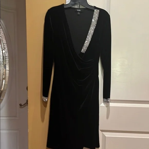 msk black dress Glittery Flutter Popover 10 Sleeve Style MSK Women's X Back Overlay